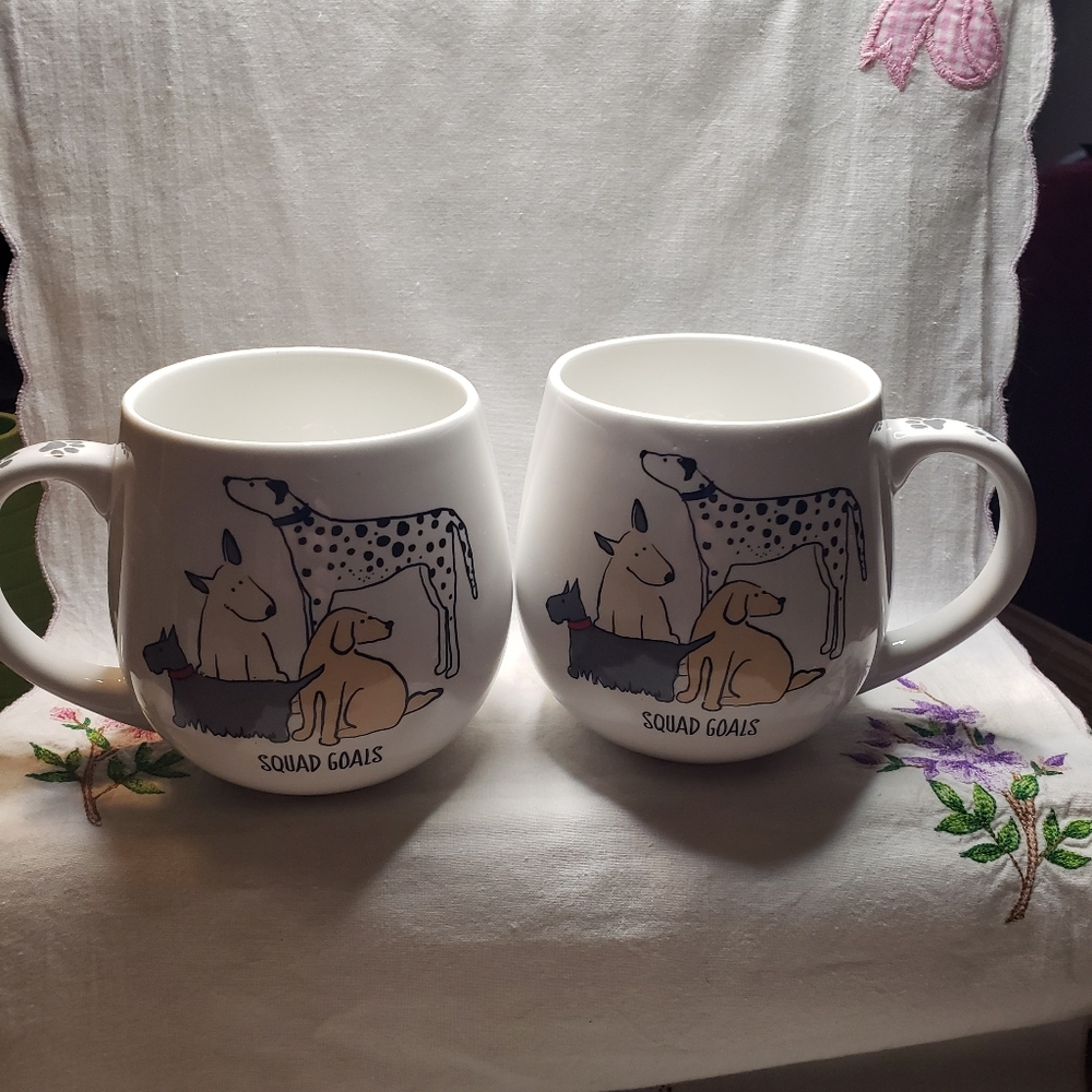 Fun And Whimsical Pair Of "SQUAD GOALS" Coffee Barrel Mugs